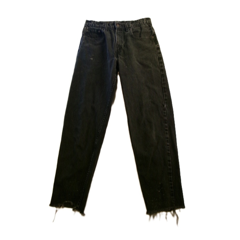 Levi's Mens 32x32 550 Relaxed Fit Tapered Leg Black Distressed Raw Hem Jeans